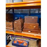 Two old sewing machines both in wooden cases and 3 wooden boxes