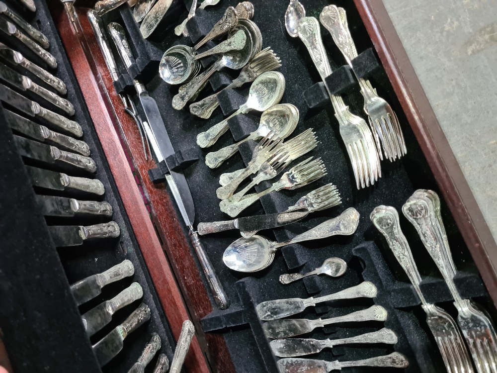 A large wood and leather topped boxed canteen of cutlery - Image 2 of 4