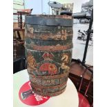 An antique Royal Navy Grog barrel, possibly 18th Century with wonderful coat of arms in original pai