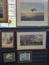 Gerald Coulson, a pencil signed print of Bi-plane titled "The Lonely Sky" and 4 sundry pictures