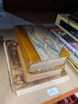 Two early 20th Century leather bound books titled Edinburgh Gazetteer and Brookes Gazetteer and a sm