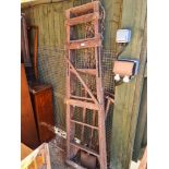 An old wooden step ladder by Woodware and 4 wooden handled garden tools