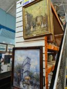 Three modern oil paintings of French Street scenes one signed J Gaston