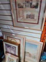 A quantity of pictures to include a pair of Repro architectural prints