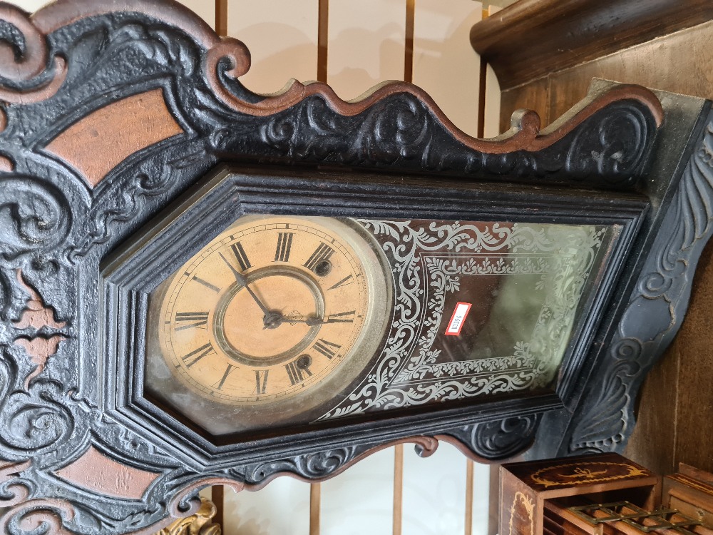 A gilt plaster mirror and an Ansonia mantle clock and sundry - Image 2 of 4