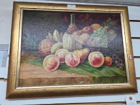 An early 20th Century still life oil of fruit, by Jeanne Gaulherez, 1912