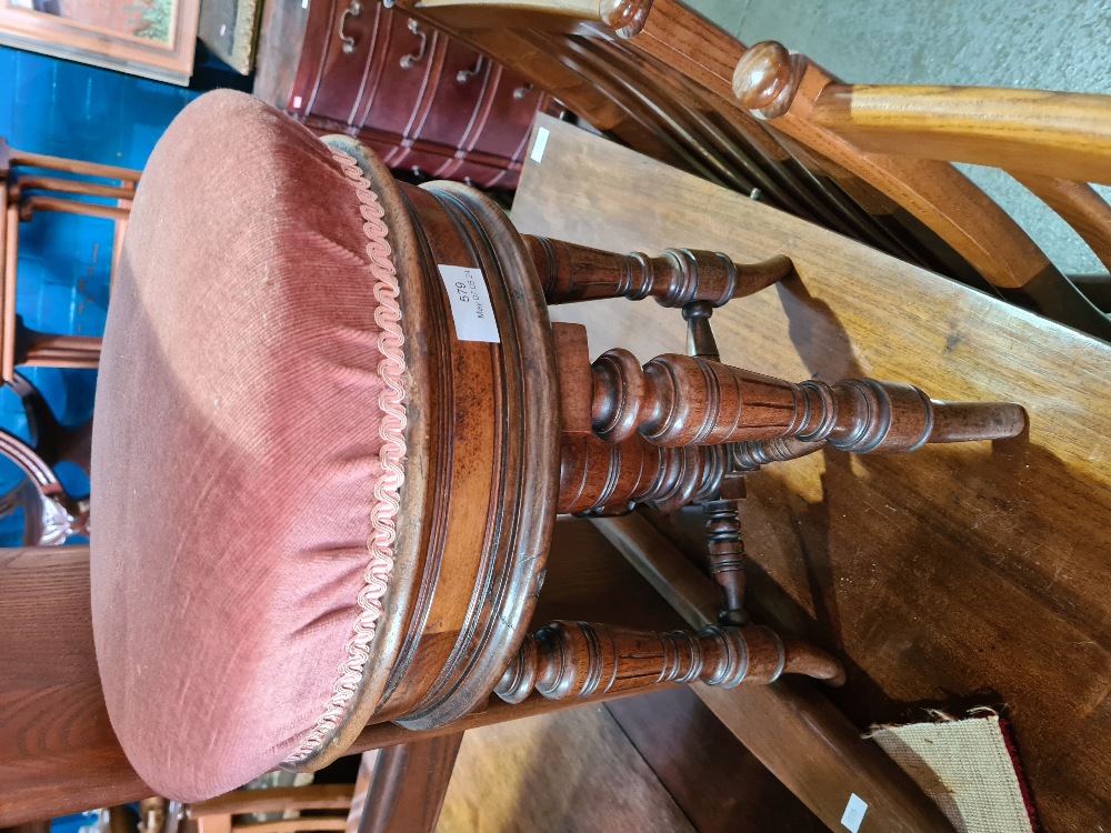 An old Walnut revolving piano stool and a footstool having tapestry cover - Image 2 of 2