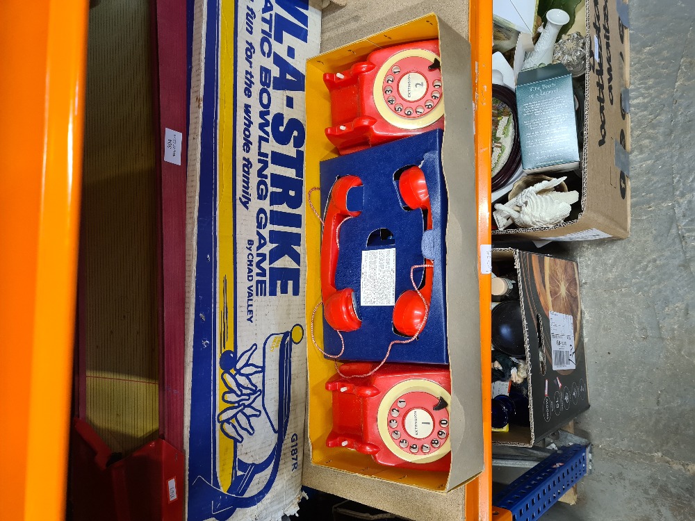 A vintage Chad Valley bowling Alley with original box and a boxed set of children's telephones by A. - Image 2 of 3