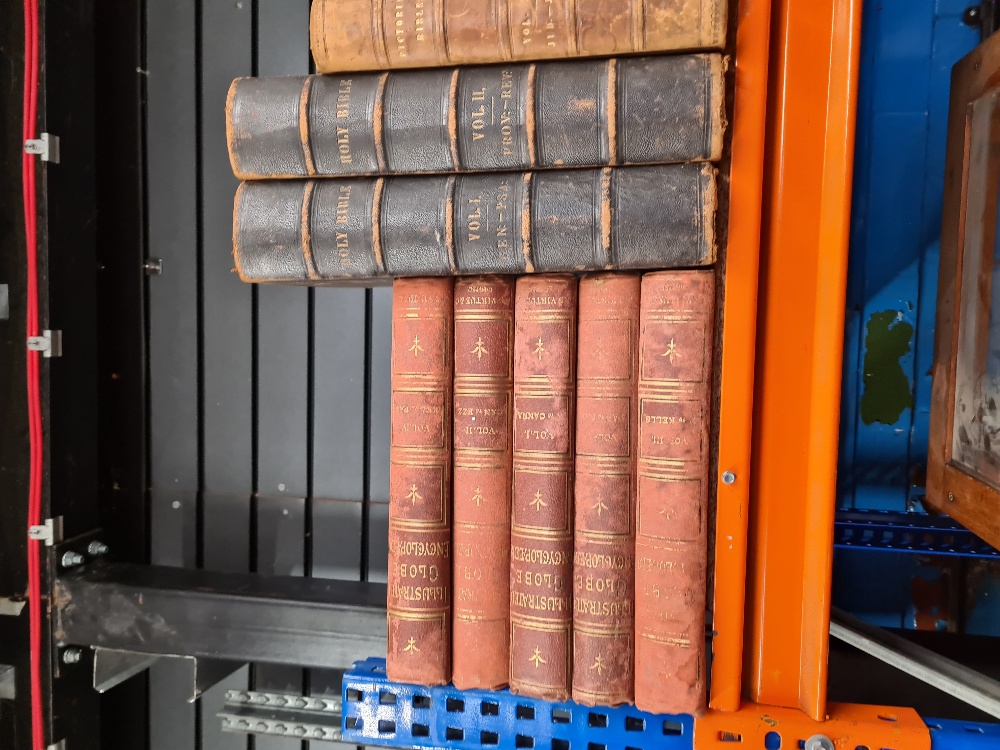 A shelf of books to include Antiquarian examples, Victorian bibles, etc - Image 2 of 5