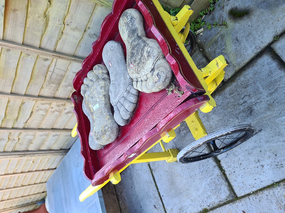 An old wooden push along cart having 2 wheels - Image 2 of 2