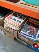 Two cartons of boxing related magazines and papers, including "The Ring"