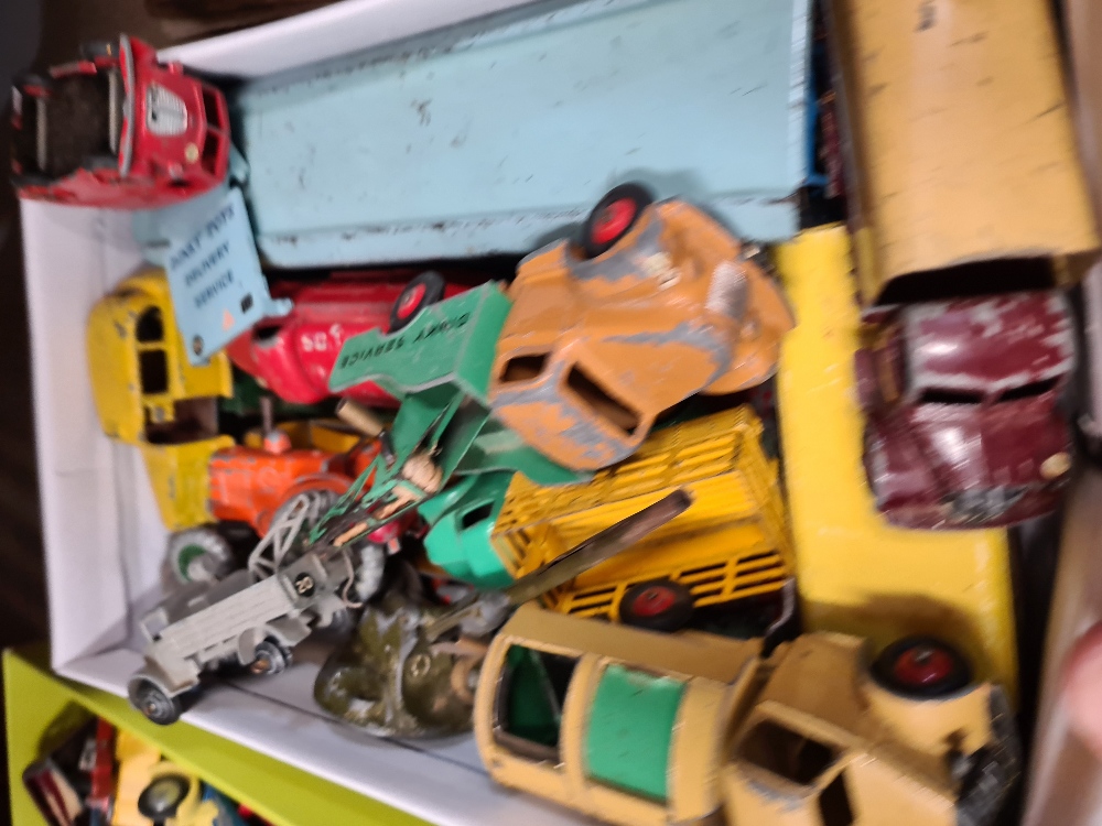 Two small trays of vintage playworn Dinky toys and others - Image 2 of 2