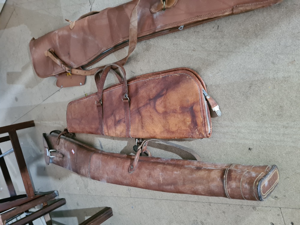 Three old leather gun bags - Image 2 of 2