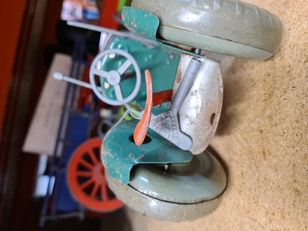 Two vintage tinplate clockwork tractors and other farm accessories (possibly Tri-ang) and a non rela - Image 3 of 3