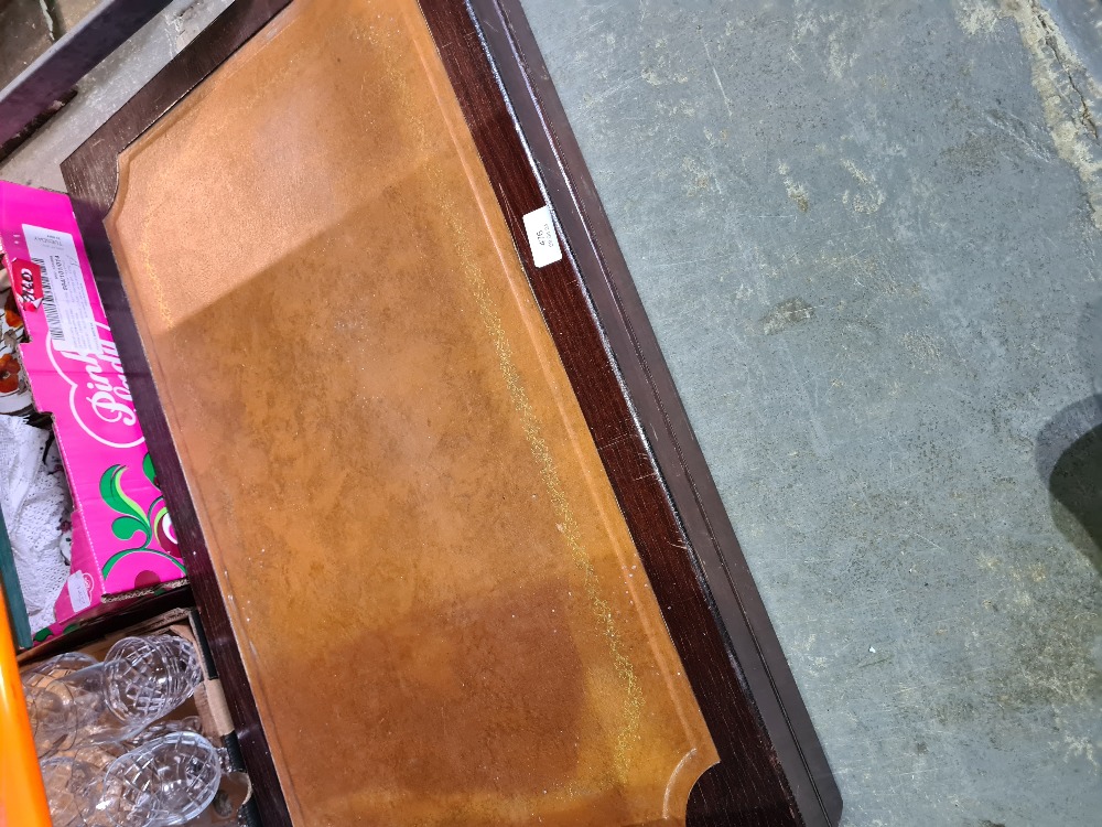 A large wood and leather topped boxed canteen of cutlery