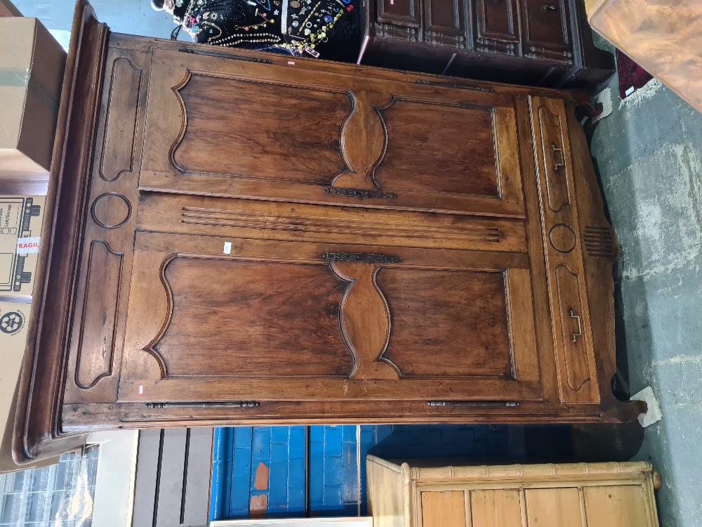 A beautiful French antique Walnut two door Armoire, having one long drawer, the interior shelved, 15 - Image 6 of 7