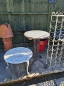 A sundry lot to include a metal wine rack and two tables
