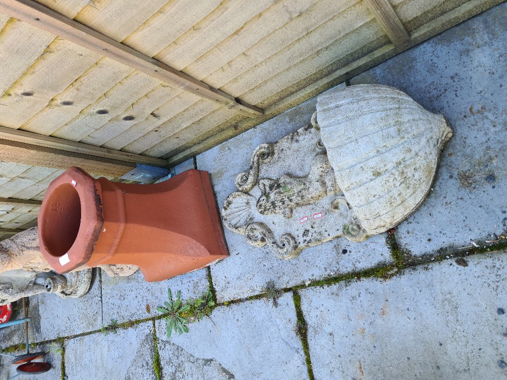 Two garden figures, a wall Font fountain and a chimney pot - Image 2 of 3