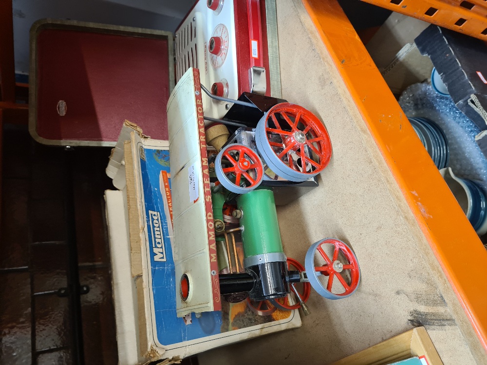 A Mamod Steam Tractor Engine TE1A, with box and a Sky Baby portable radio