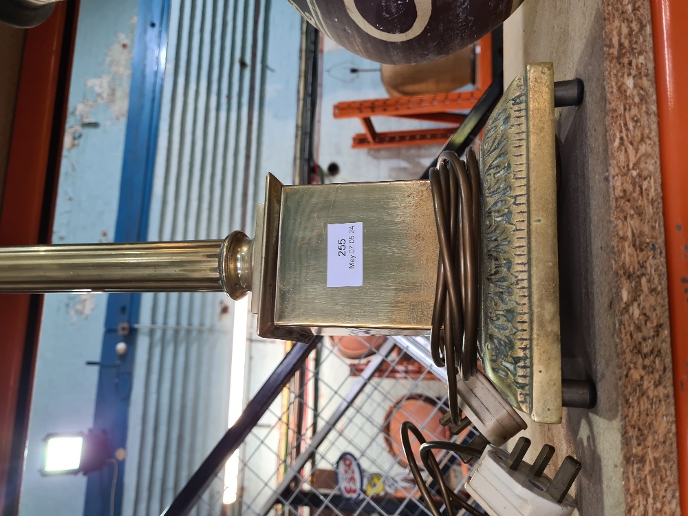 Two large brass plated column table lamps - Image 3 of 3