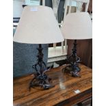A pair of metal Antler style table lamps, continental plugs