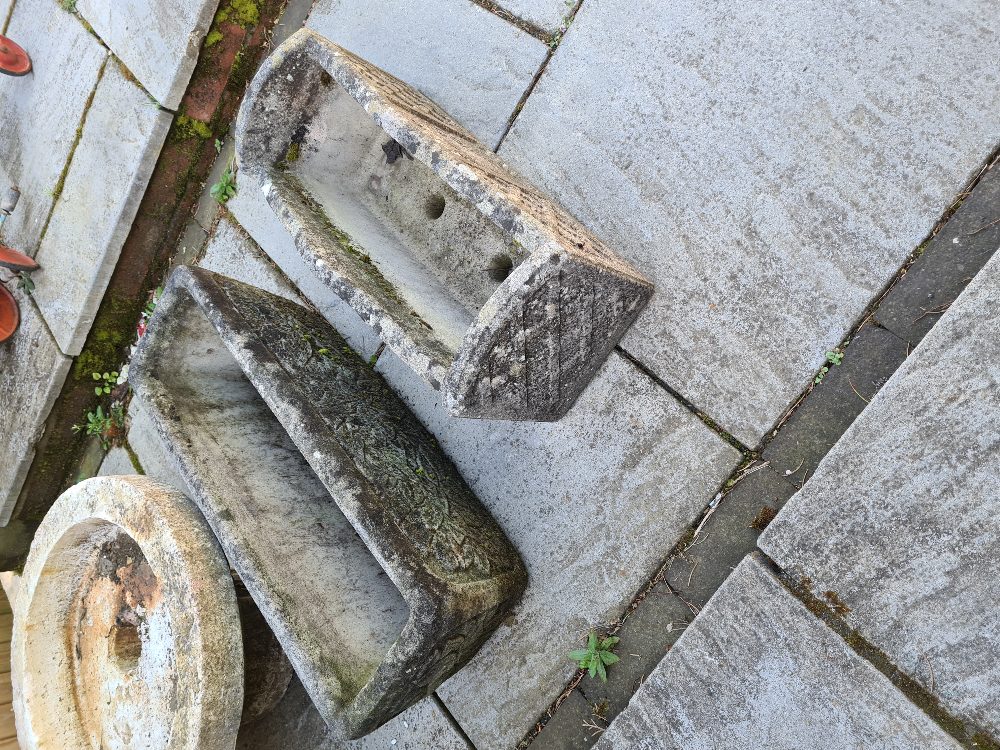 Two reconstituted garden troughs