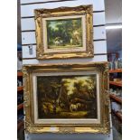 Johnny Gaston, 2 modern oils of 18th Century scenes, including figures and horses, one dated 84, the