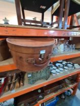 A vintage large leather hat box by Reslaw - London