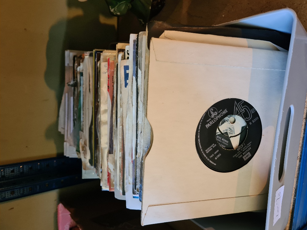 Vinyl; A box of vinyl 45s singles of various artists and genres