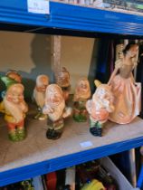 A vintage painted plaster group of Snow White & Seven Dwarfs