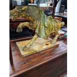 A large glazed Tang Horse on oblong base