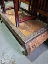 A mid 20th Century Chinese card Opium table, the top decorated flower