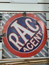 An old enamelled sign on Iron for R.A.C. Agent by Franco signs, London, 46cm
