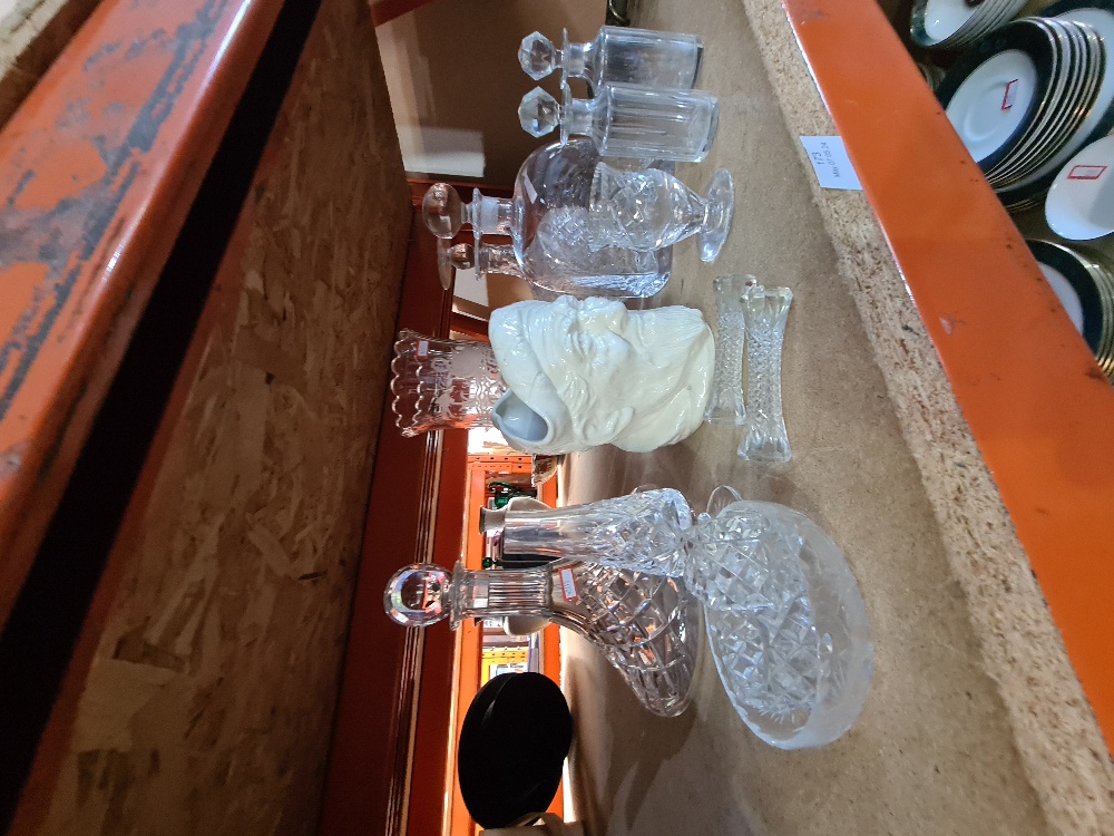 A plain white Doulton character jug of Old Mac, 3 decanters and other glassware - Image 3 of 3