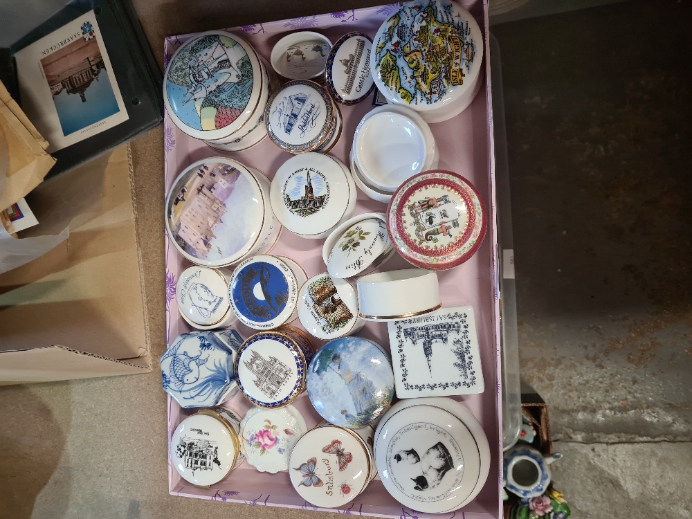 A selection of pill boxes, of various manufacturers and designs, etc