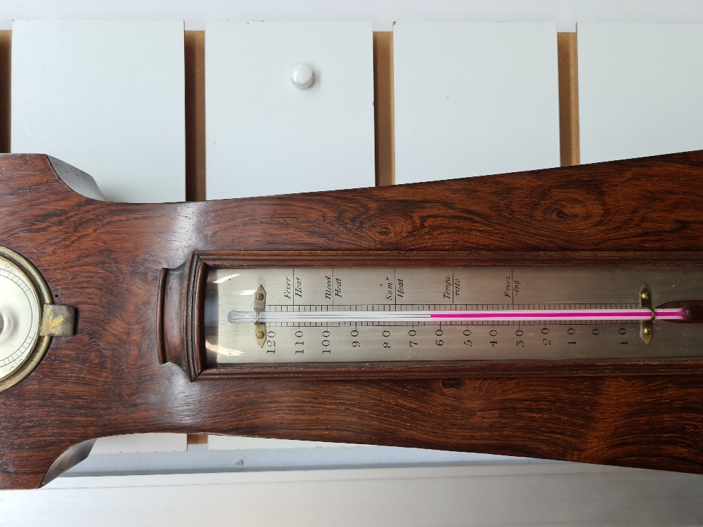 A large Victorian Rosewood Banjo Barometer by F Amadio, 35 Moorgate Street, the dial 32cm approx - Image 4 of 5