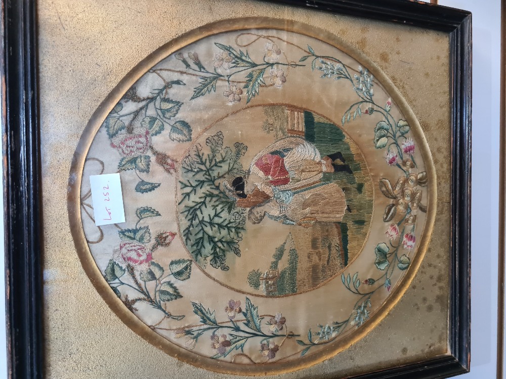 An antique needlework sampler decorated house, trees and figures, 1839 32 x 39cm and one other embro - Image 7 of 7