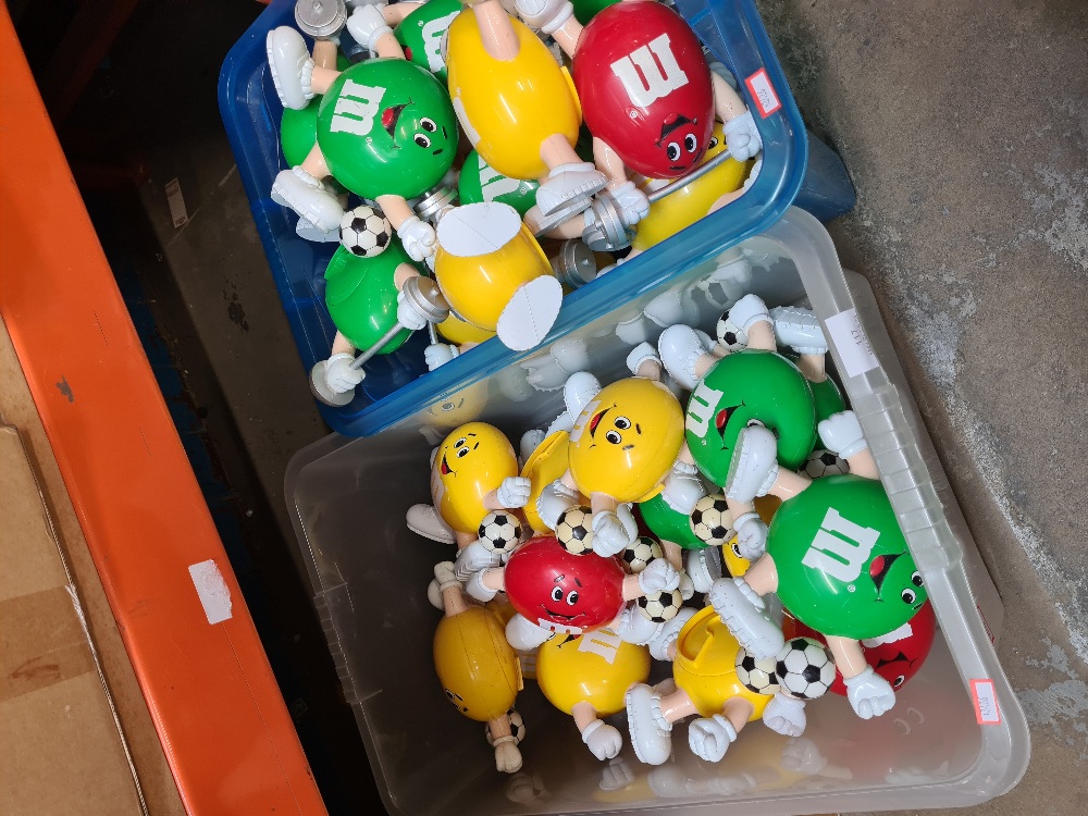 M & M's, two boxes of Sporting dispensers, footballers and weight lifters