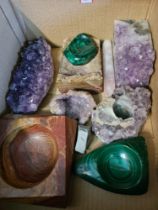 Various pieces of Amethys quartz, two pieces of Malacite and sundry