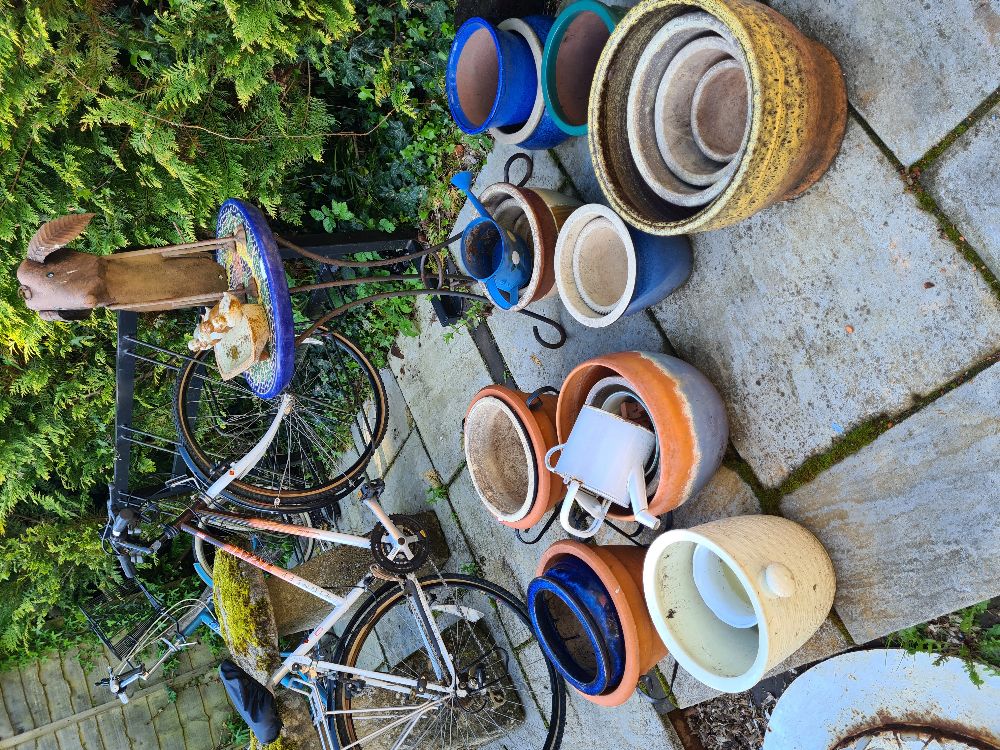 A quantity of glazed garden pots and sundry