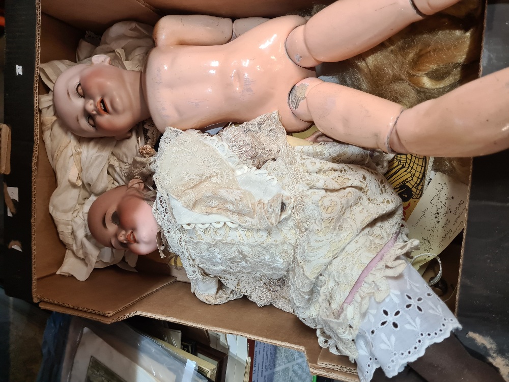 Two Victorian bisque head dolls by Armand Marseille, a small lantern and sundry - Image 2 of 4