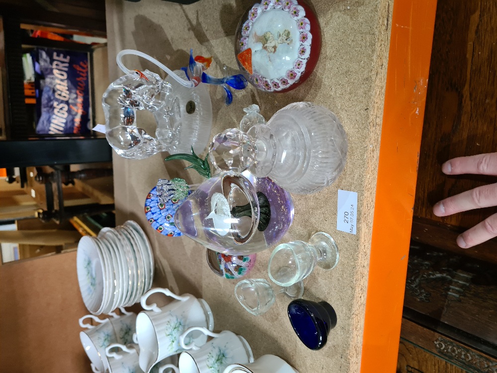 A small quantity of glassware including paperweights, one Murano example, decorated Cherubs