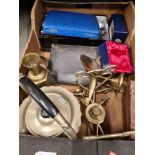 A mixture of Silver Plate and brassware including model of a Spitfire, etc