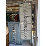 A Bisley 15 drawer metal filing cabinet and one other smaller cabinet