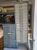 A Bisley 15 drawer metal filing cabinet and one other smaller cabinet