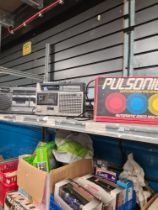 A selection of vintage audio equipment Philips Tape Player, etc and automated Disco and Party Lights