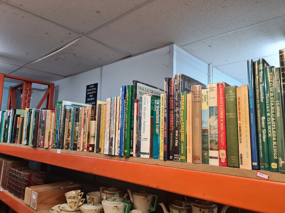 A shelf of books, mainly relating to railways