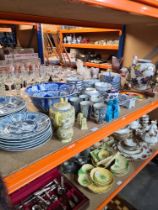 A large selection of ceramics glassware, brass, some oriental in style