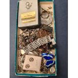 Tray of silver jewellery to include rings, charm bracelet, earrings, enamelled butterfly brooch silv