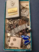 Tray of silver jewellery to include rings, charm bracelet, earrings, enamelled butterfly brooch silv